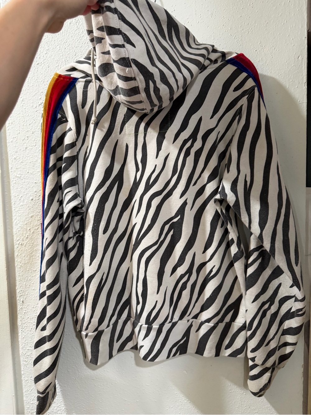 Aviator Nation Zebra cozy comfy Hoodie Velvet Rainbow Stripes gold hardware - Picture 3 of 3